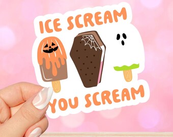 Naklejka "Ice Scream You Scream", Naklejka "Spooky Ice Cream", Naklejka winylowa na Halloween, Naklejka "Summerween", Słodka naklejka na Kindle'a, Naklejka wodoodporna