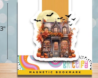 Spooky Salem Bookstore Magnetic Bookmark, Halloween Bookmarks, Salem Witch Gifts, Fall Bookstores, Cozy Reader Magnetic Bookmark, Book Clubs