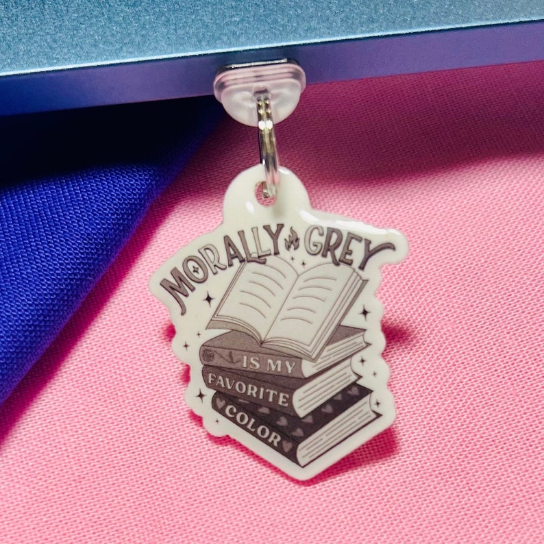 Morally Grey Bookstack Kindle Dust Plug Charms, Kobo, USB Plugs for