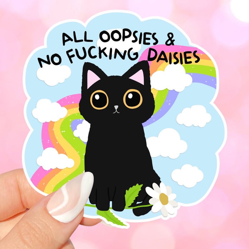 Oopsies No Daisies Black Cat Waterproof Vinyl Sticker - Etsy