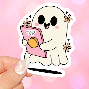 Bookish Ghost Girl Sticker, Kindle Stickers, Kindle Accessories, Halloween Stickers, Ghosts Reading Stickers, Gifts for book lovers, Spooky