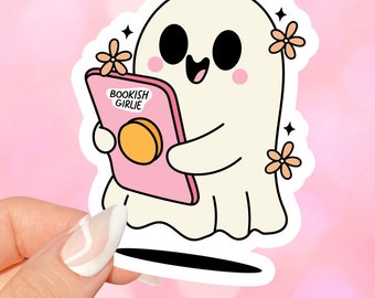 Bookish sticker spookmeisje, Kindle-stickers, Kindle-accessoires, Halloween-stickers, stickers spoken lezen, cadeaus voor boekenliefhebbers, spookachtig