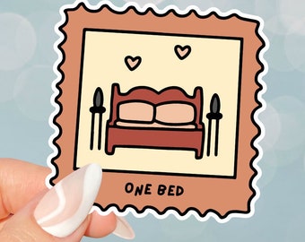 One Bed Romance Trope Sticker for kindles, e-readers, bookish gifts, book lovers, smutty, laptops, booktok, waterbottles, planners, reading