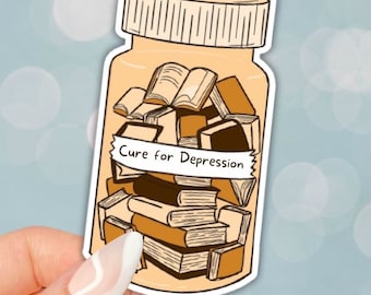 Cure for Depression Books in a Bottle Vinyl Sticker for Laptops, Kindles, Journals, Scrapbooks, Planners Waterbottles, Bookish Gift, Booktok