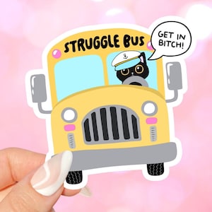 Struggle Bus Black Cat wasserfester Aufkleber für Kindles, E-Reader, Buchliebhaber, Wasserflaschen, Computer, Becher, Geschenke für Freunde, Schule
