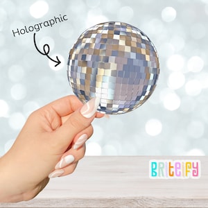Holographic Disco Ball Vinyl Glossy Stickers Multicolor Shimmering, Sparkling Party Decorations, Vibrant, Retro, Disco Vibe, Laptop, Silver