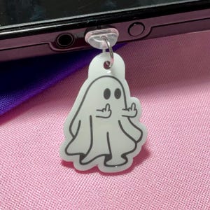 Ghost middle finger Kindle charm, Kobo accessories, USB dust plugs for devices, phone charms, ereader accessories, bookish handmade gifts