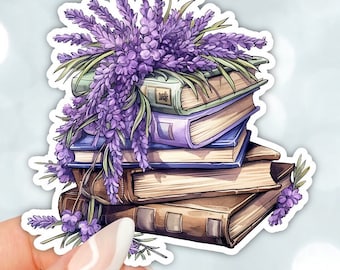 Lavender Flower Bookstack Vinyl Sticker for Laptops, Waterbottles, Planners, Kindle stickers, Scrapbooks, bullet journals, book club gifts