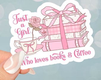 Libros y pegatina de café para Kindles, lectores electrónicos, regalos librescos, amantes de los libros, obscenos, computadoras portátiles, booktok, botellas de agua, rosa, niña, lazos rosas