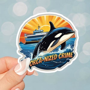 Orca-Nized Crime Stickers - Playful Orca Whale Art for Ocean Lovers, Orca Vinyl Stickers for laptops, journals, cars, planners, kindles.