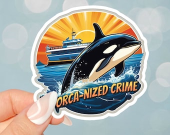 Orca-Nized Crime Stickers - Playful Orca Whale Art for Ocean Lovers, Orca Vinyl Stickers for laptops, journals, cars, planners, kindles.