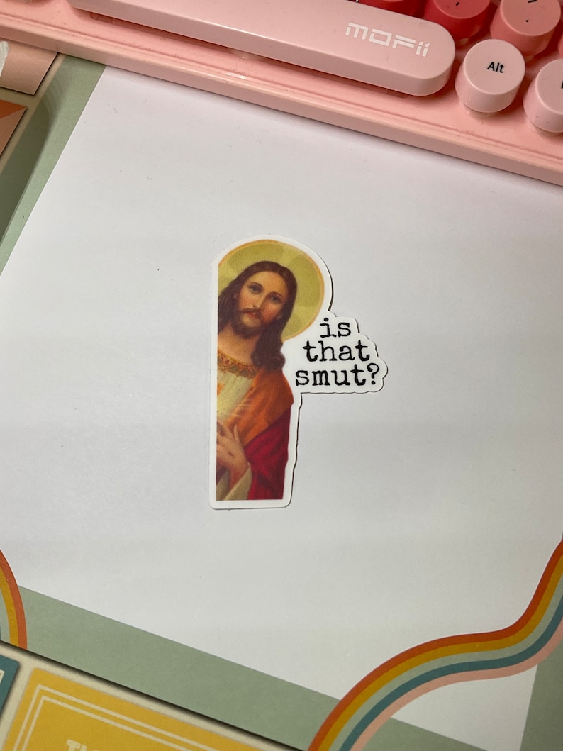 Peeking Jesus Sticker, Is that smut?, Bookish, Kindles, Journals, Planners, Scrapbook, Laptops, Booktok, Spicy, Smutty, Cute, Waterbottles image 3