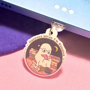 Happy when Reading Ghost Kindle dust plug charms, Kobo, USB plugs for Ipad, phone charm, ereader accessories, bookish handmade gifts for her