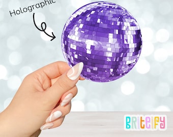 Holographic Disco Ball Vinyl Glossy Stickers Multicolor Shimmering, Sparkling Party Decorations, Vibrant, Retro, Disco Vibe, Laptop, Purple