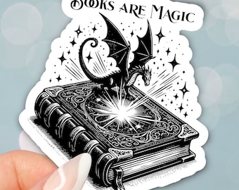 Books Are Magic Dragon Sticker: Fantasy Book Lover Gift