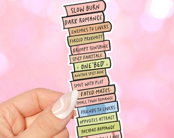 Tall Stack of Romance Tropes Sticker for kindles, e-readers, bookish gifts, book lovers, smutty, laptops, booktok, waterbottles, planners