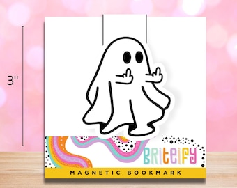 Marcapáginas magnético de fantasma con el dedo corazón levantado, marcapáginas adorables de Halloween, regalos para amantes de los libros, accesorios para libros, regalos espeluznantes para clubes de lectura
