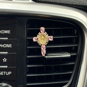 Crystal Cross Car Air Vent Clips - Pink Stone Cross - Car Charm Accessories, Car interior Decor, Cute Car Charm, Gift Women, Car Vent Clip