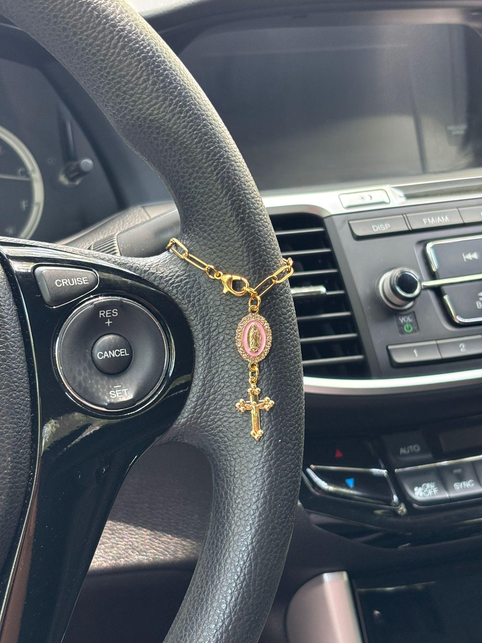 Pink Steering Wheel Rosary Charm Accessory | Rosary Car Charm Accessory | Virgin of Guadalupe | Car Charms | Car Blessings | Religious