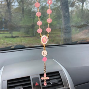Car Rosary for Rearview Mirror, Our Lady of Guadalupe Personalized Custom Initial Rosary, Catholic Car Accessory, New Driver Gift