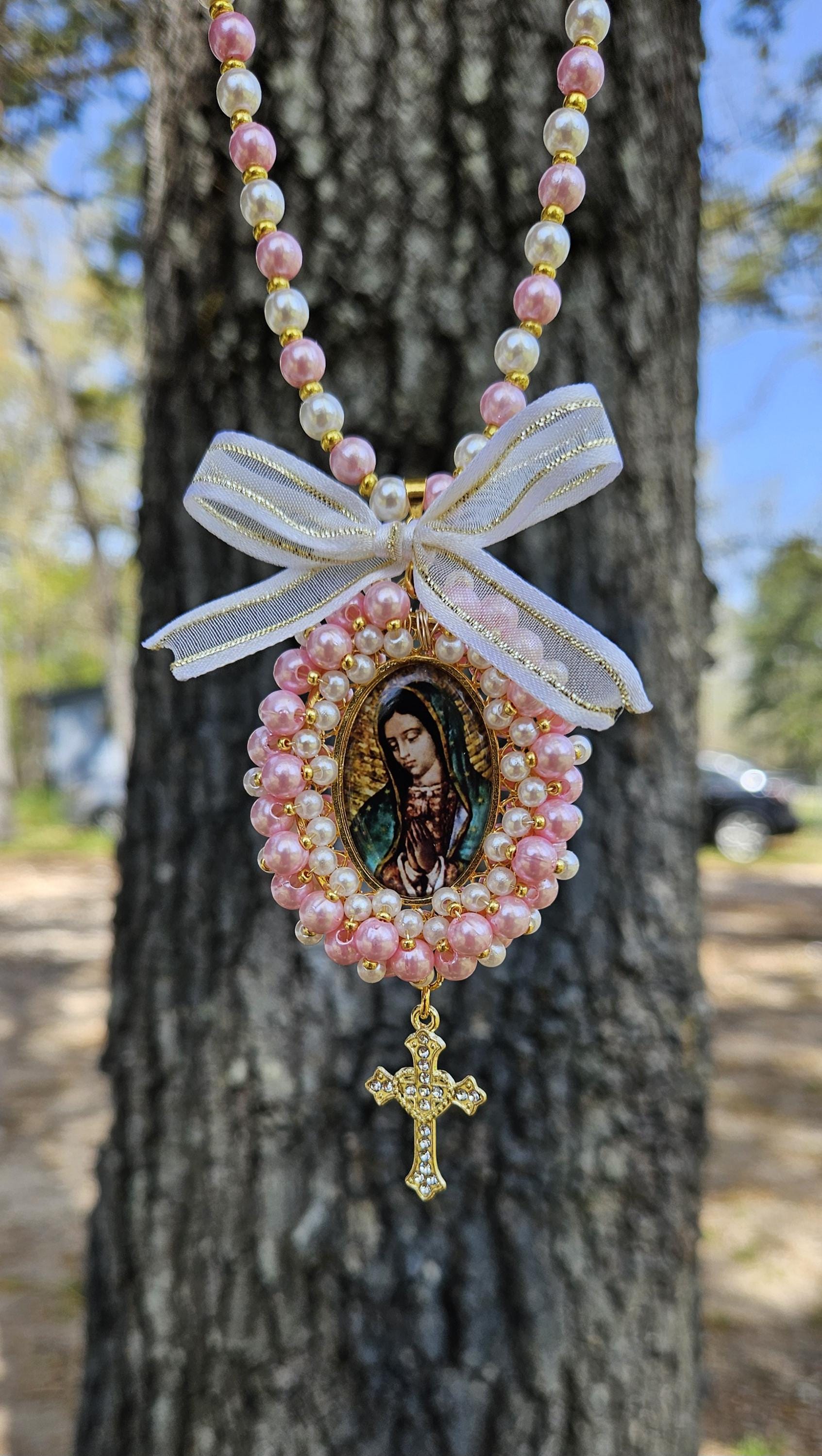 Virgin Mary Car Charm,Car Rosary,Car Accessories,Car Rear view Mirror,Car Blessings,Car Charm,Baptism Gift,Religious Catholic,Car Decoration