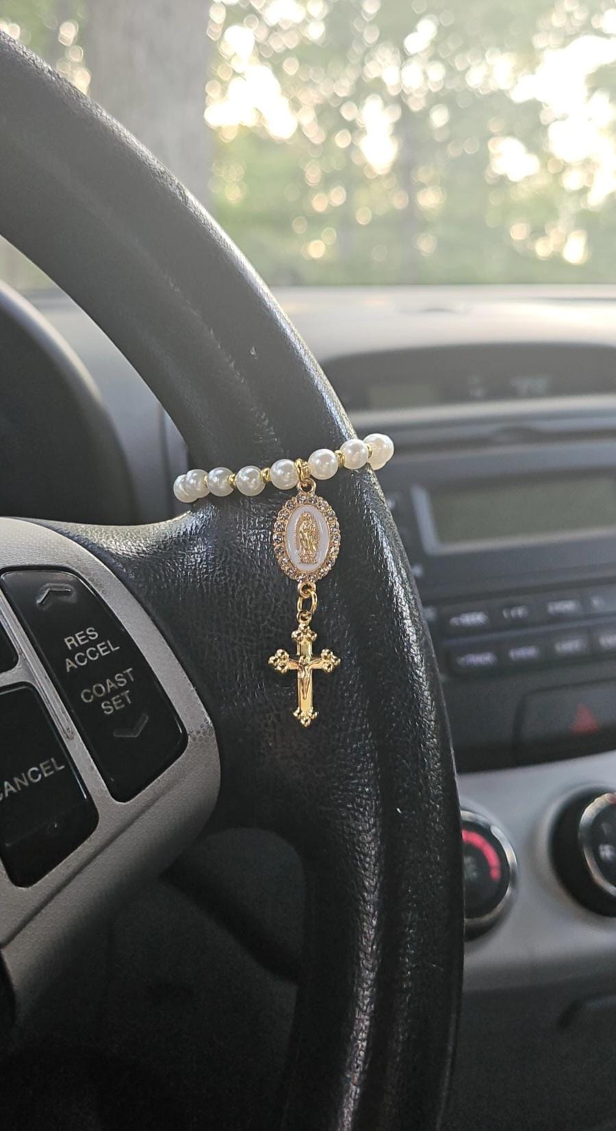 Steering Wheel Rosary-Virgin Of Guadalupe Car Charm-Rosary Car Charm-Car Blessings-Baptism Gift-Religious Catholic Gift-Car Accessory-Rosary