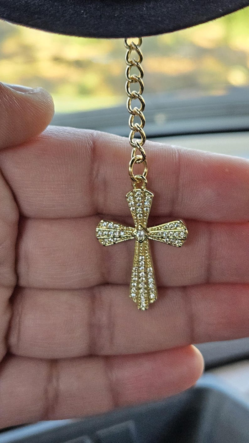 Cowboy Hat Car Rosary, Personalized Initial Car Charm, Virgin Mary Cross Rearview Mirror Decor, Western Catholic Gift, Cowgirl Car Decor image 5