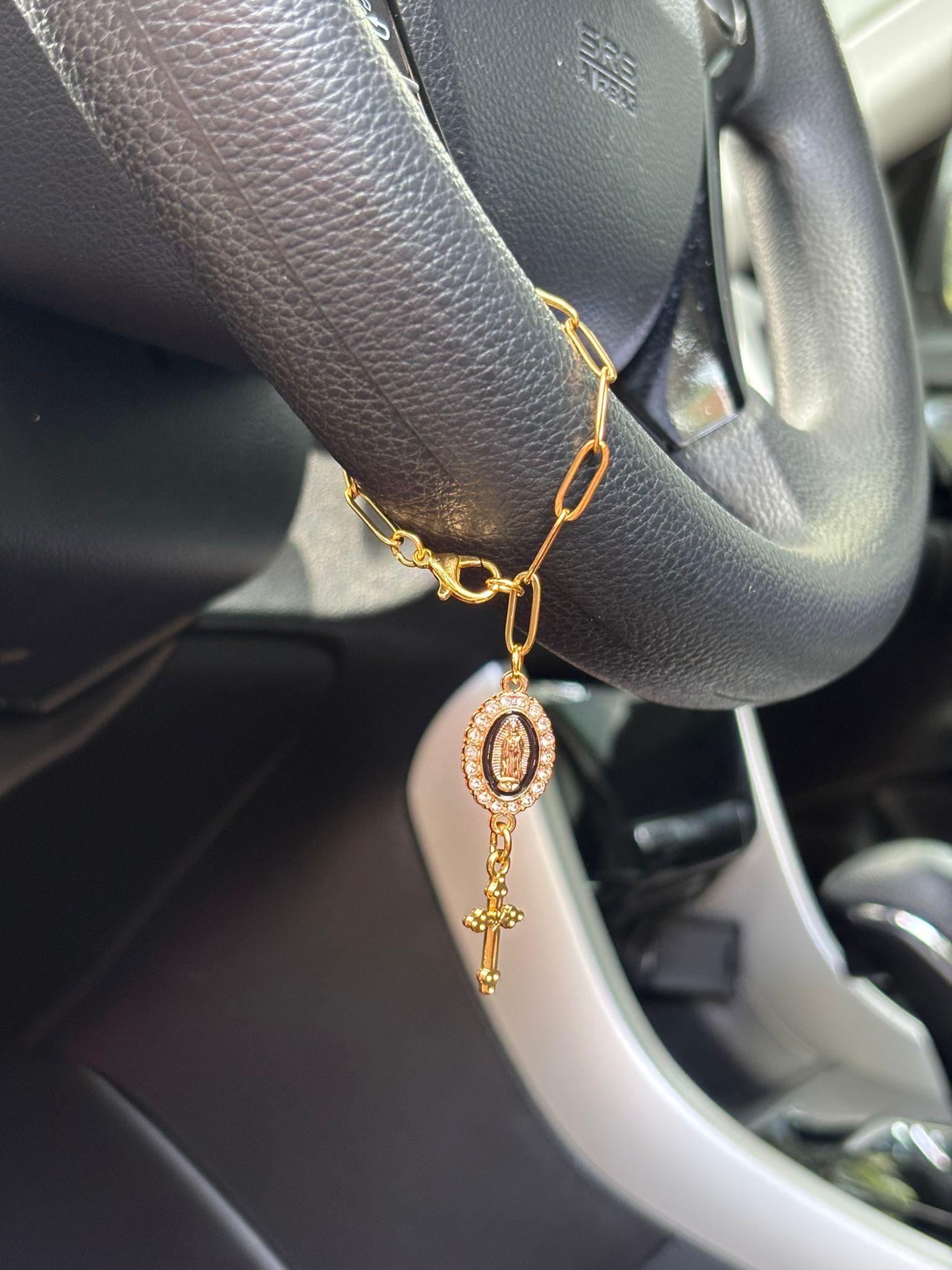 Pink Steering Wheel Rosary Charm Accessory | Rosary Car Charm Accessory | Virgin of Guadalupe | Car Charms | Car Blessings | Religious