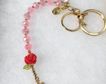 Rosary Keychain with Personalized Initial: One Decade Pocket Rosary, Crystal Keychain with Miraculous Medal, 14K Gold Filled Beads