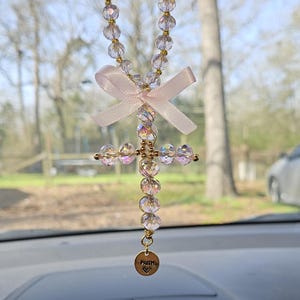 Hanging Crystal Cross Rearview Mirror Charm, Car Accessories, Catholic Gift, New Car Gift, Mirror Car Charm, Car Decoration