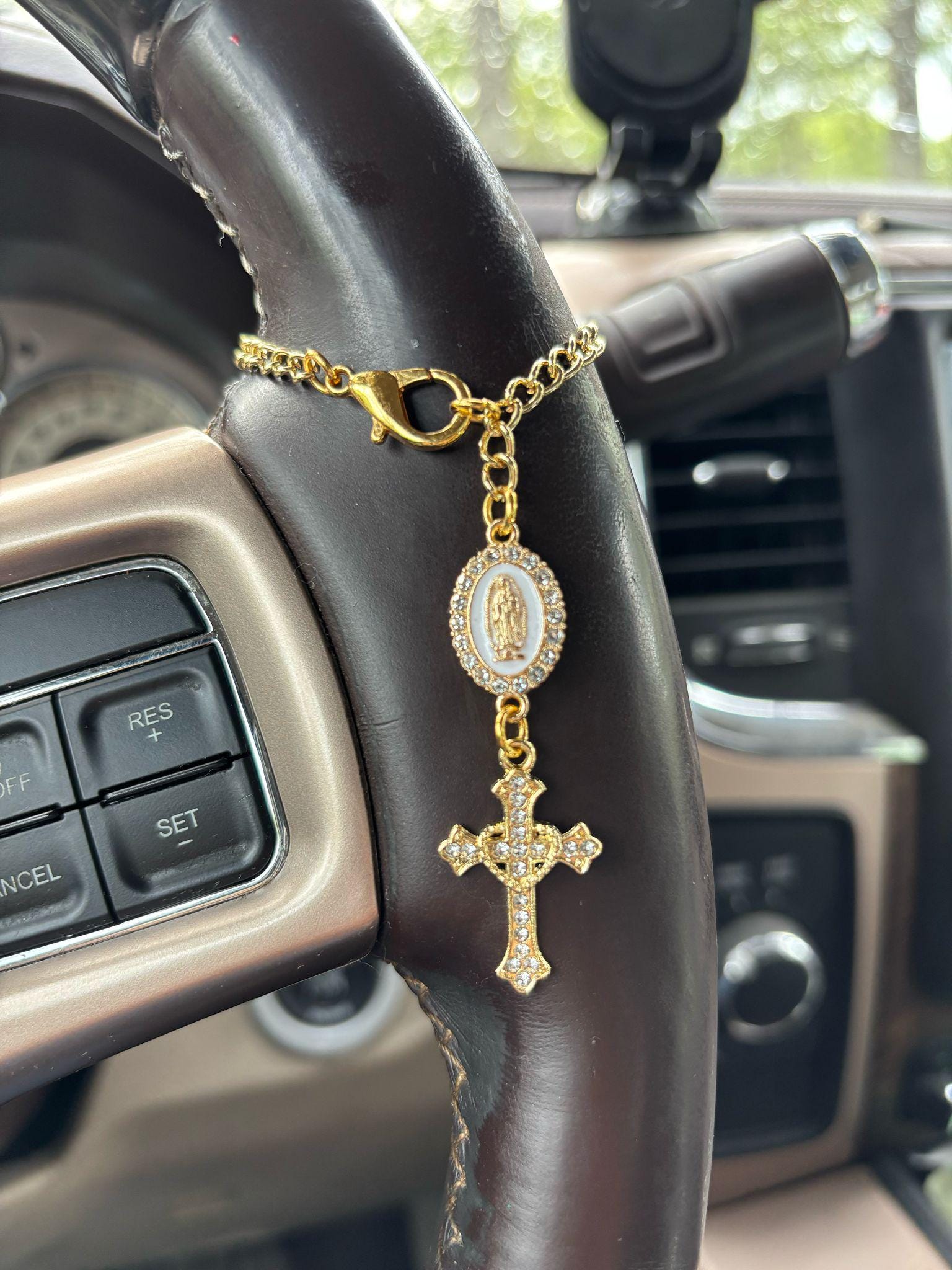 Steering Wheel Rosary-Virgin Of Guadalupe Car Charm-Rosary Car Charm-Car Blessings-Baptism Gift-Religious Catholic Gift-Car Accessory-Rosary