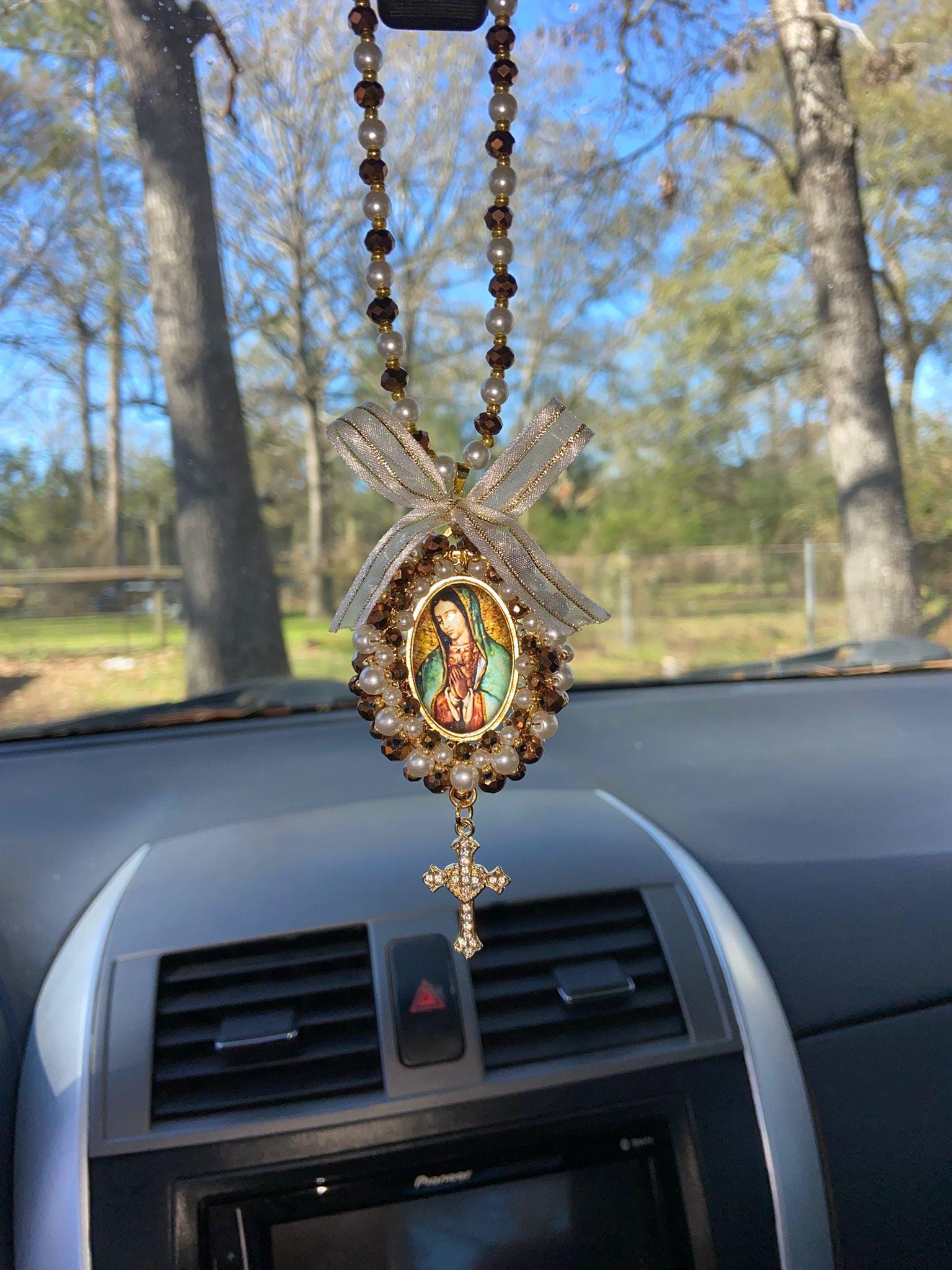 Virgin Mary Car Charm,Car Rosary,Car Accessories,Car Rear view Mirror,Car Blessings,Car Charm,Baptism Gift,Religious Catholic,Car Decoration