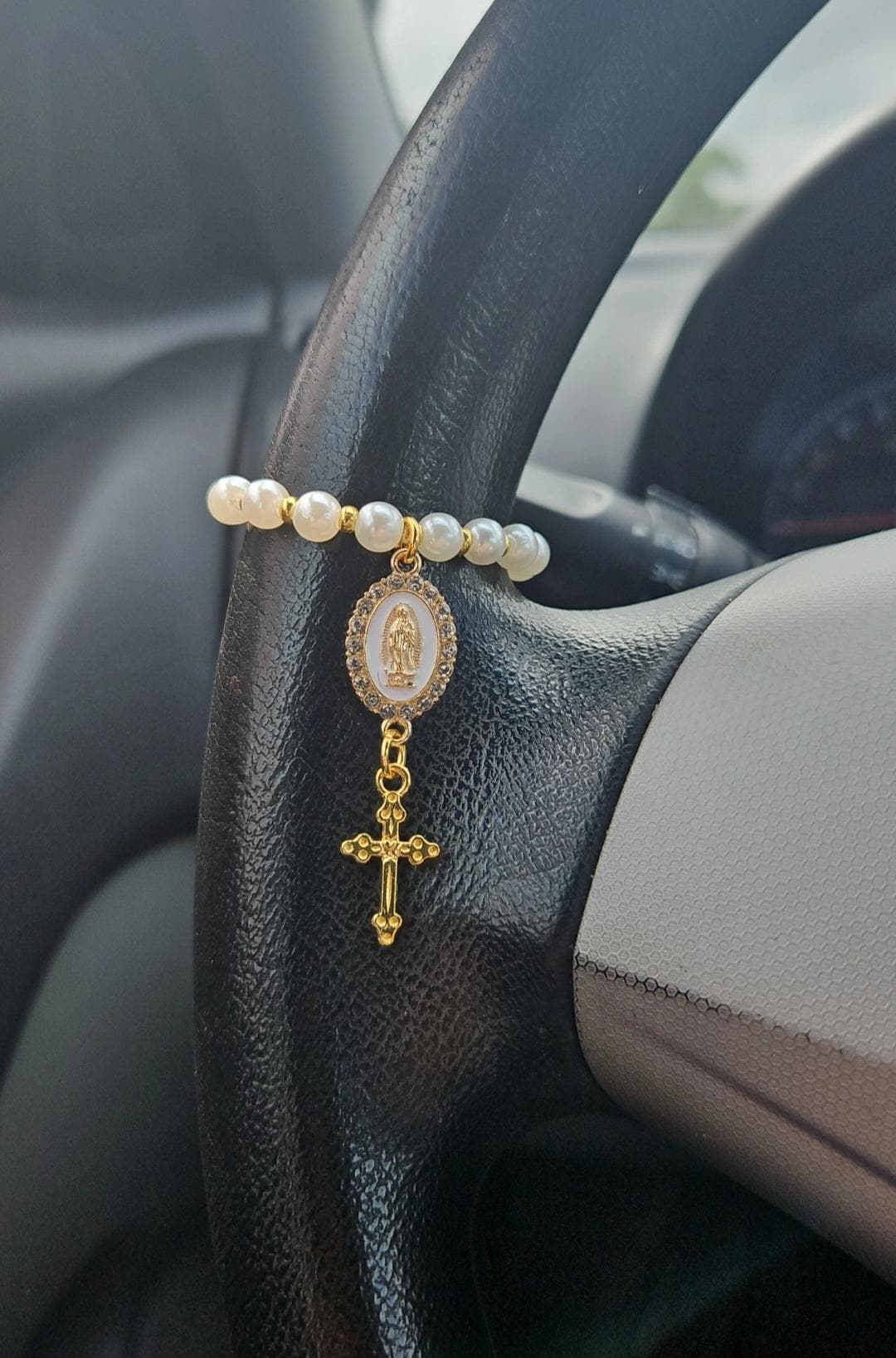 Steering Wheel Rosary-Virgin Of Guadalupe Car Charm-Rosary Car Charm-Car Blessings-Baptism Gift-Religious Catholic Gift-Car Accessory-Rosary
