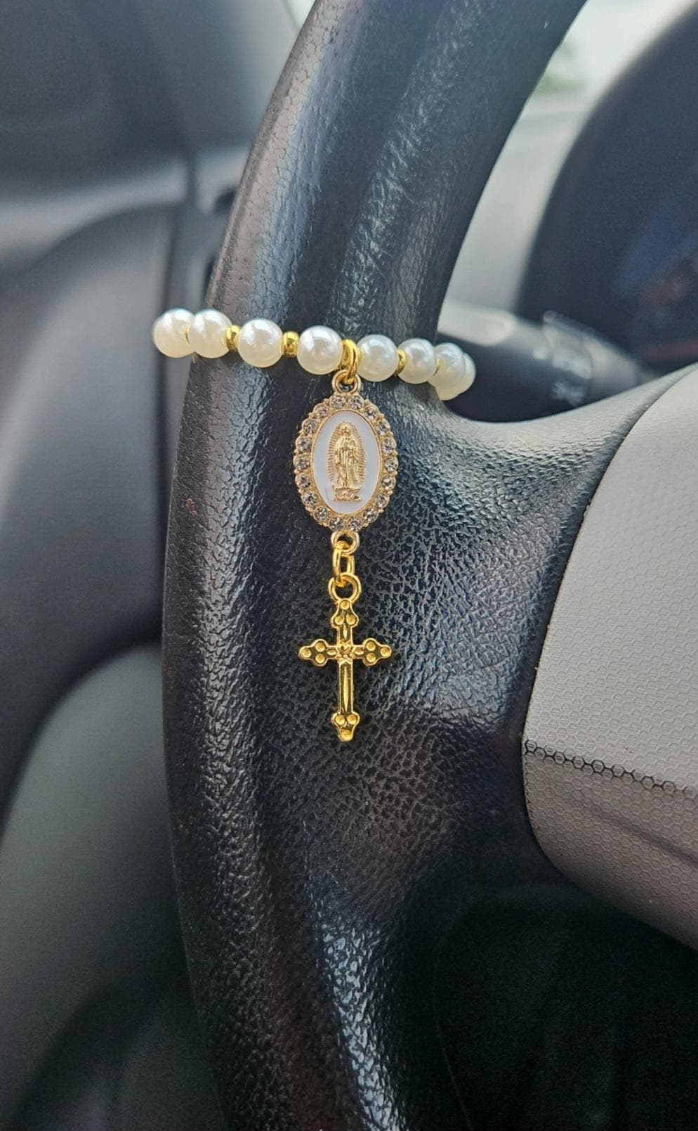 Steering Wheel Rosary-Virgin Of Guadalupe Car Charm-Rosary Car Charm-Car Blessings-Baptism Gift-Religious Catholic Gift-Car Accessory-Rosary