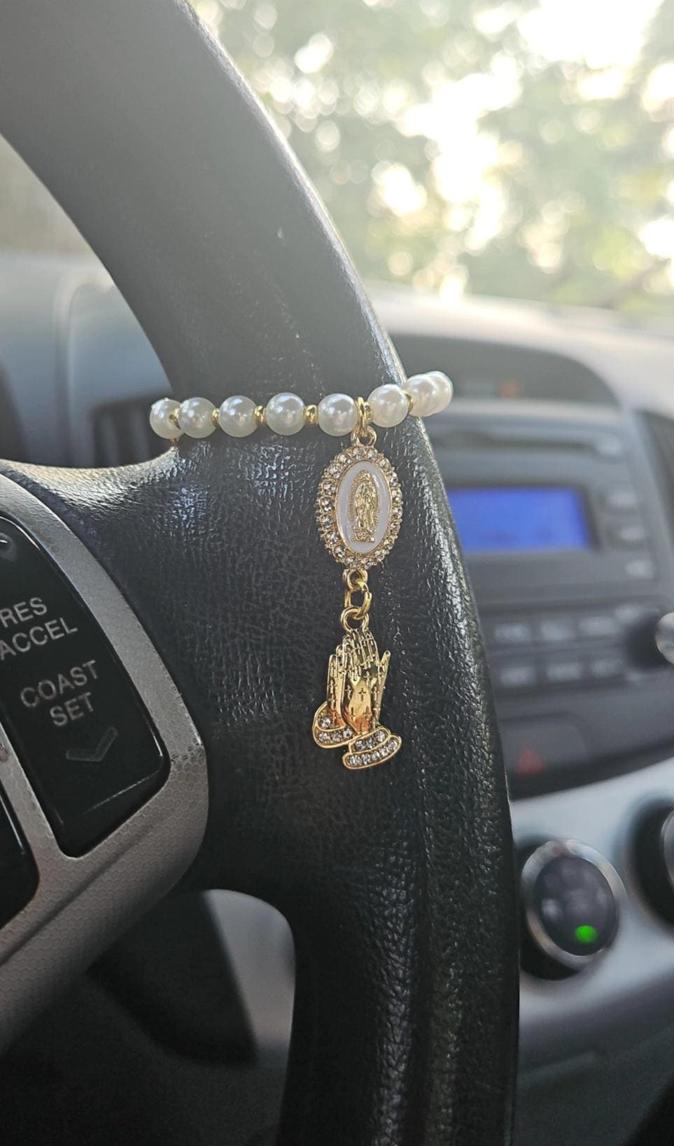 Steering Wheel Rosary-Virgin Of Guadalupe Car Charm-Rosary Car Charm-Car Blessings-Baptism Gift-Religious Catholic Gift-Car Accessory-Rosary