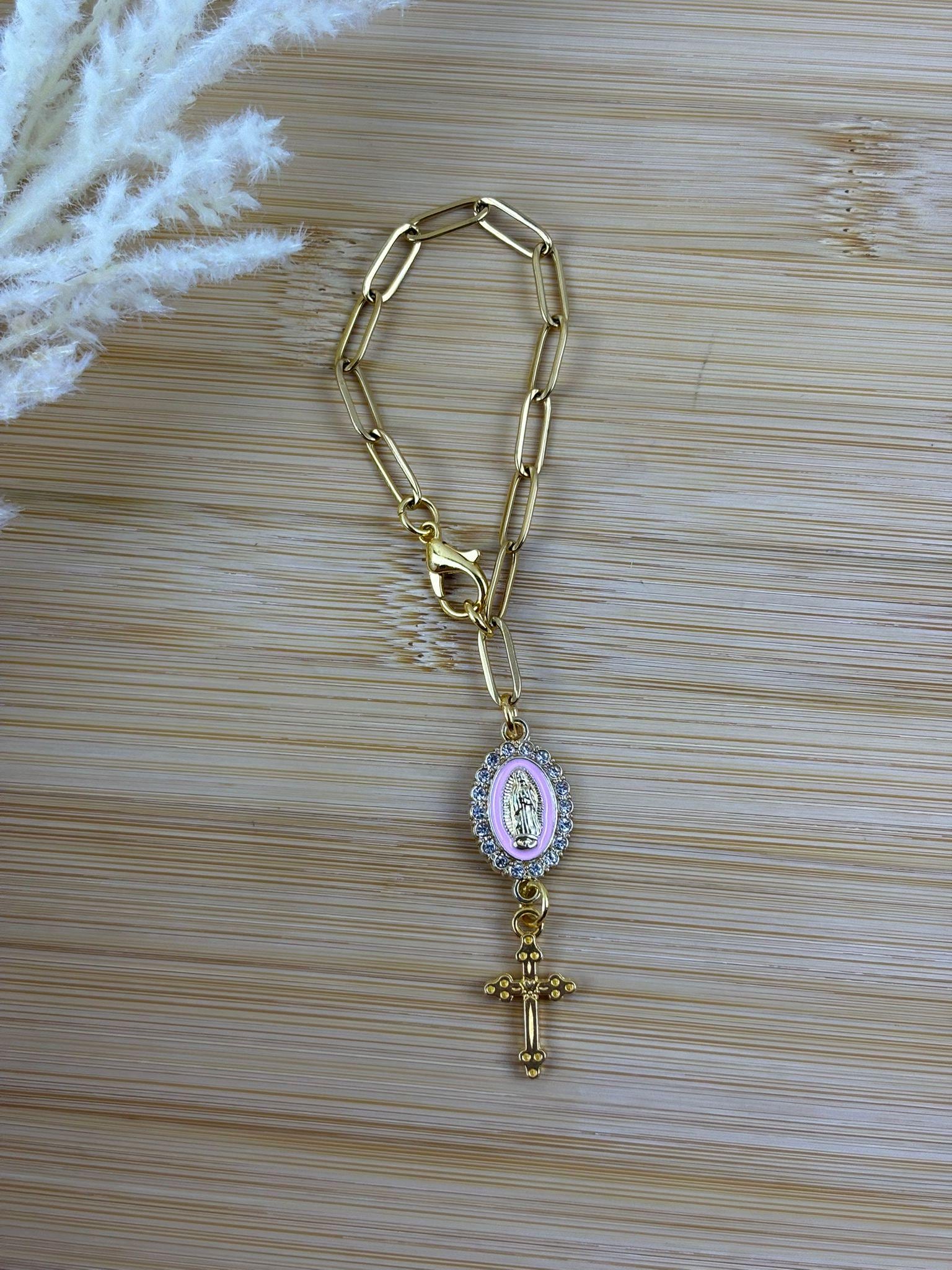 Pink Steering Wheel Rosary Charm Accessory | Rosary Car Charm Accessory | Virgin of Guadalupe | Car Charms | Car Blessings | Religious