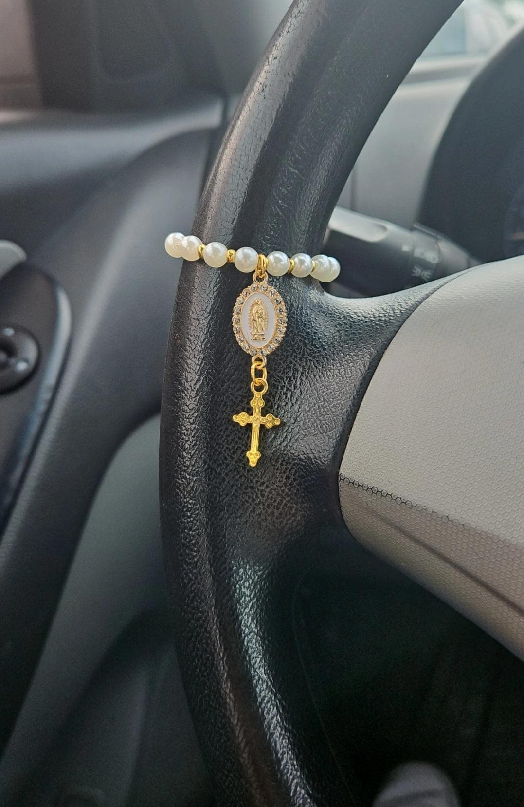 Steering Wheel Rosary-Virgin Of Guadalupe Car Charm-Rosary Car Charm-Car Blessings-Baptism Gift-Religious Catholic Gift-Car Accessory-Rosary