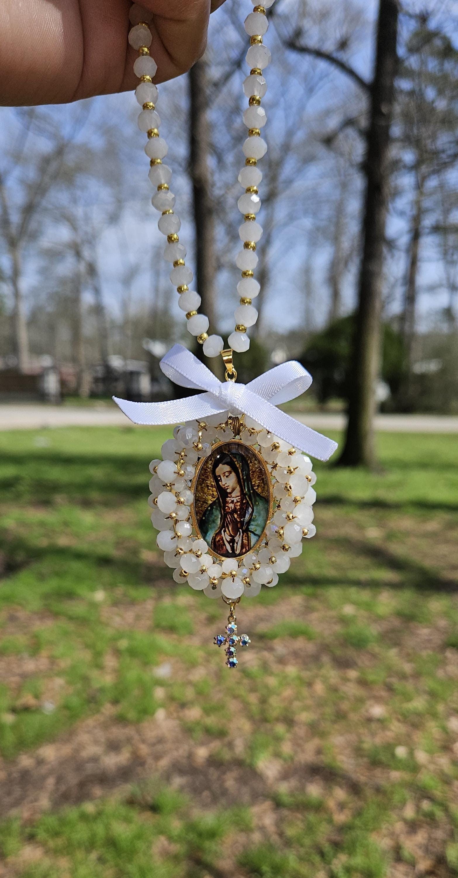 Virgin Mary Car Charm,Car Rosary,Car Accessories,Car Rear view Mirror,Car Blessings,Car Charm,Baptism Gift,Religious Catholic,Car Decoration