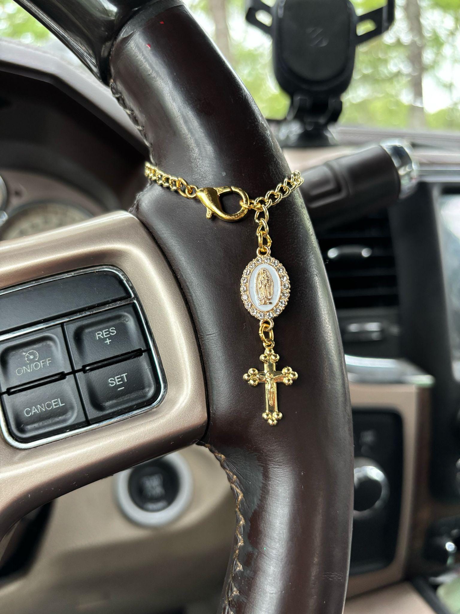 Steering Wheel Rosary-Virgin Of Guadalupe Car Charm-Rosary Car Charm-Car Blessings-Baptism Gift-Religious Catholic Gift-Car Accessory-Rosary