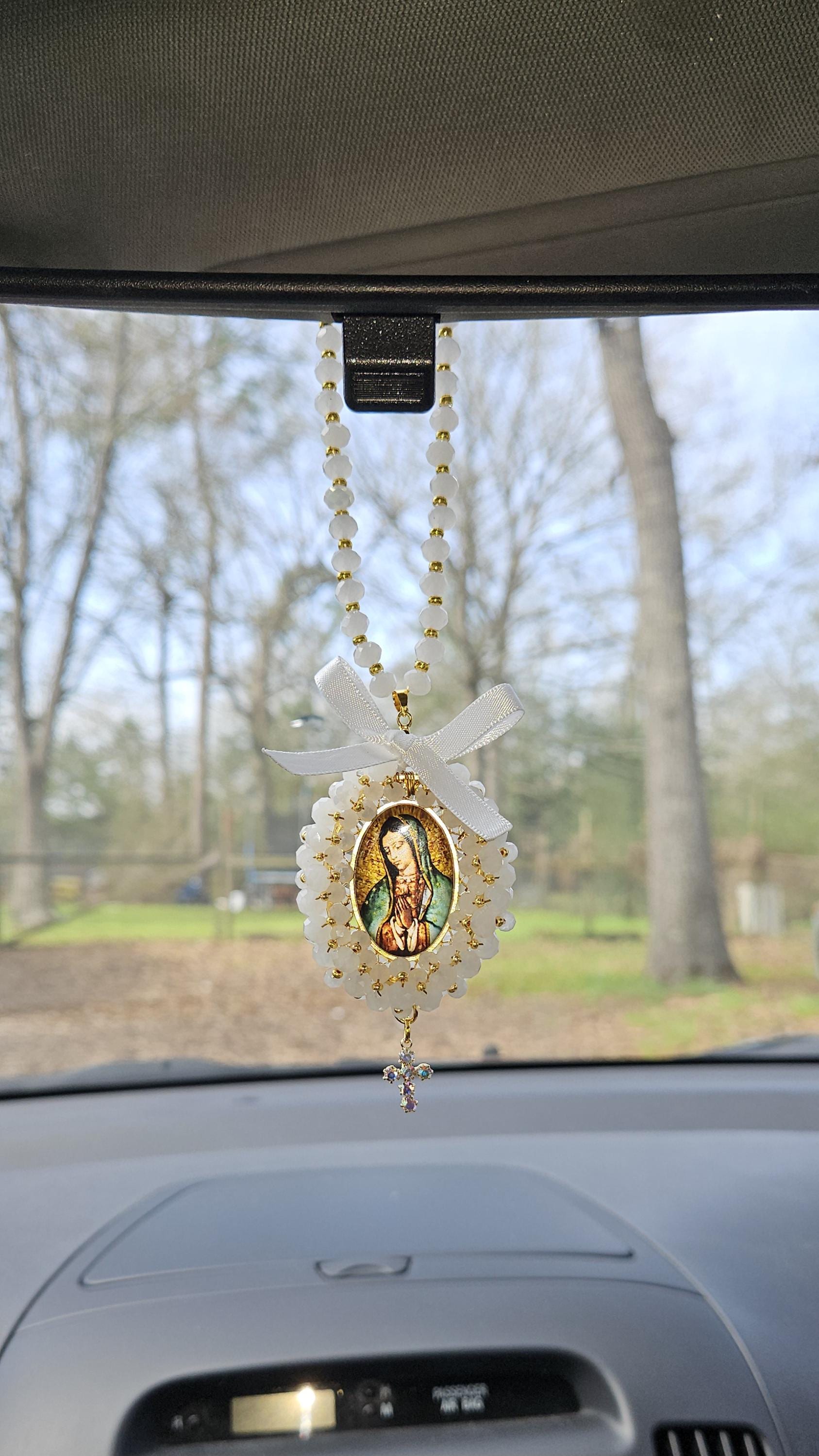 Virgin Mary Car Charm,Car Rosary,Car Accessories,Car Rear view Mirror,Car Blessings,Car Charm,Baptism Gift,Religious Catholic,Car Decoration
