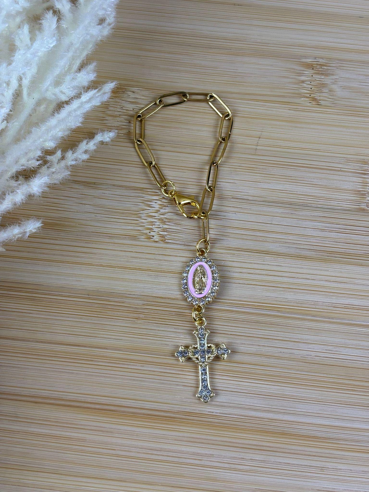 Pink Steering Wheel Rosary Charm Accessory | Rosary Car Charm Accessory | Virgin of Guadalupe | Car Charms | Car Blessings | Religious