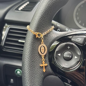 Black Steering Wheel Rosary Charm Accessory | Rosary Car Charm Accessory | Christian Gift Idea | Car Accessory | Car Charms | Car Decor