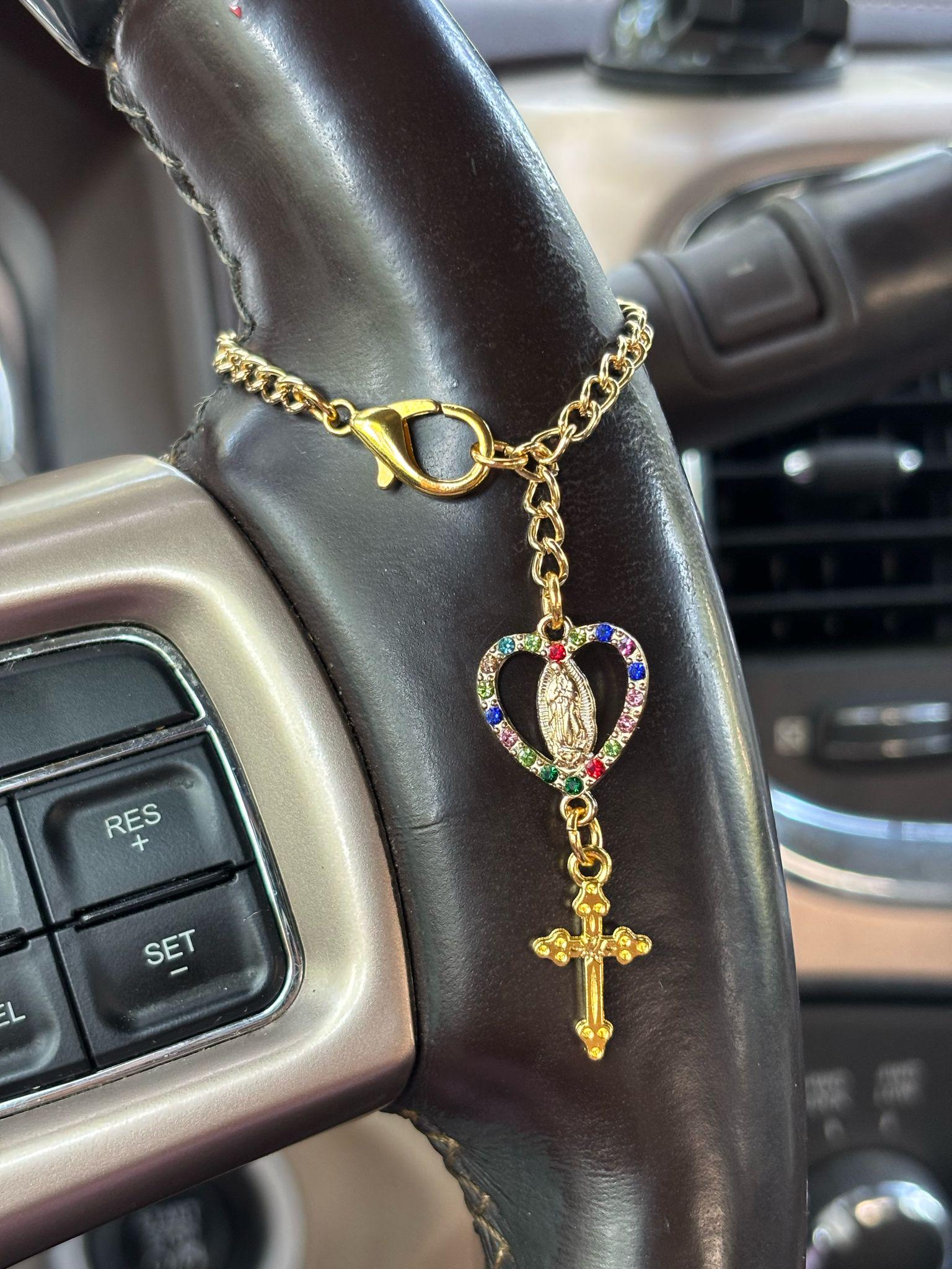 Steering Wheel Rosary-Virgin Of Guadalupe Car Charm-Rosary Car Charm-Car Blessings-Baptism Gift-Religious Catholic Gift-Car Accessory-Rosary