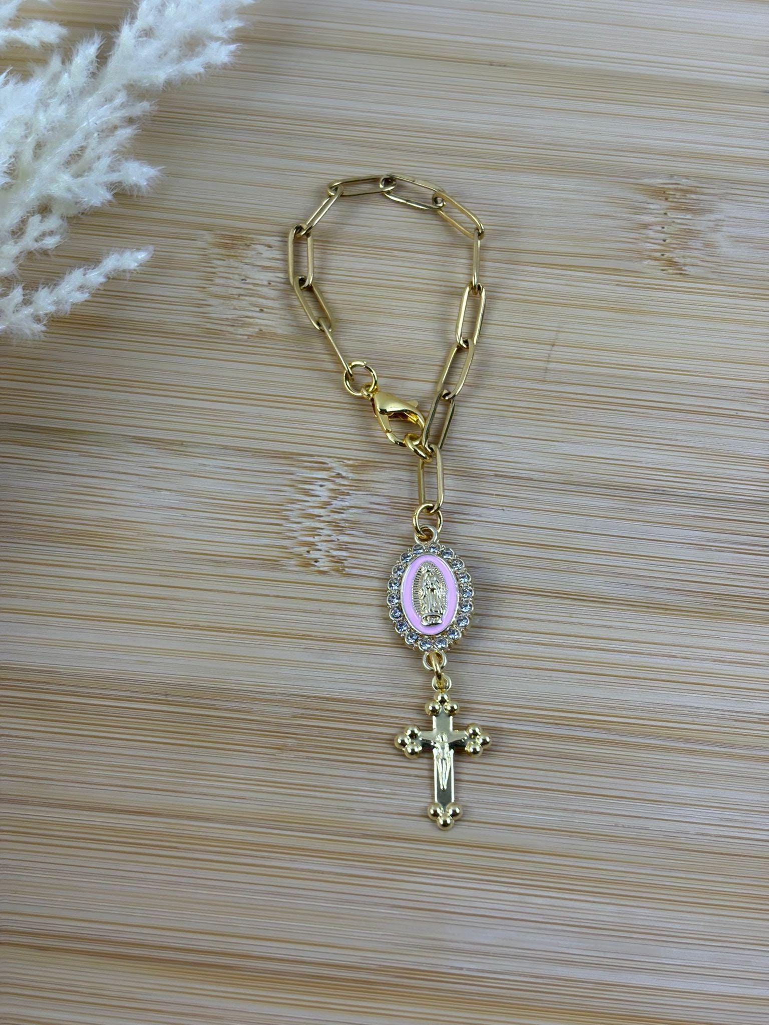 Pink Steering Wheel Rosary Charm Accessory | Rosary Car Charm Accessory | Virgin of Guadalupe | Car Charms | Car Blessings | Religious