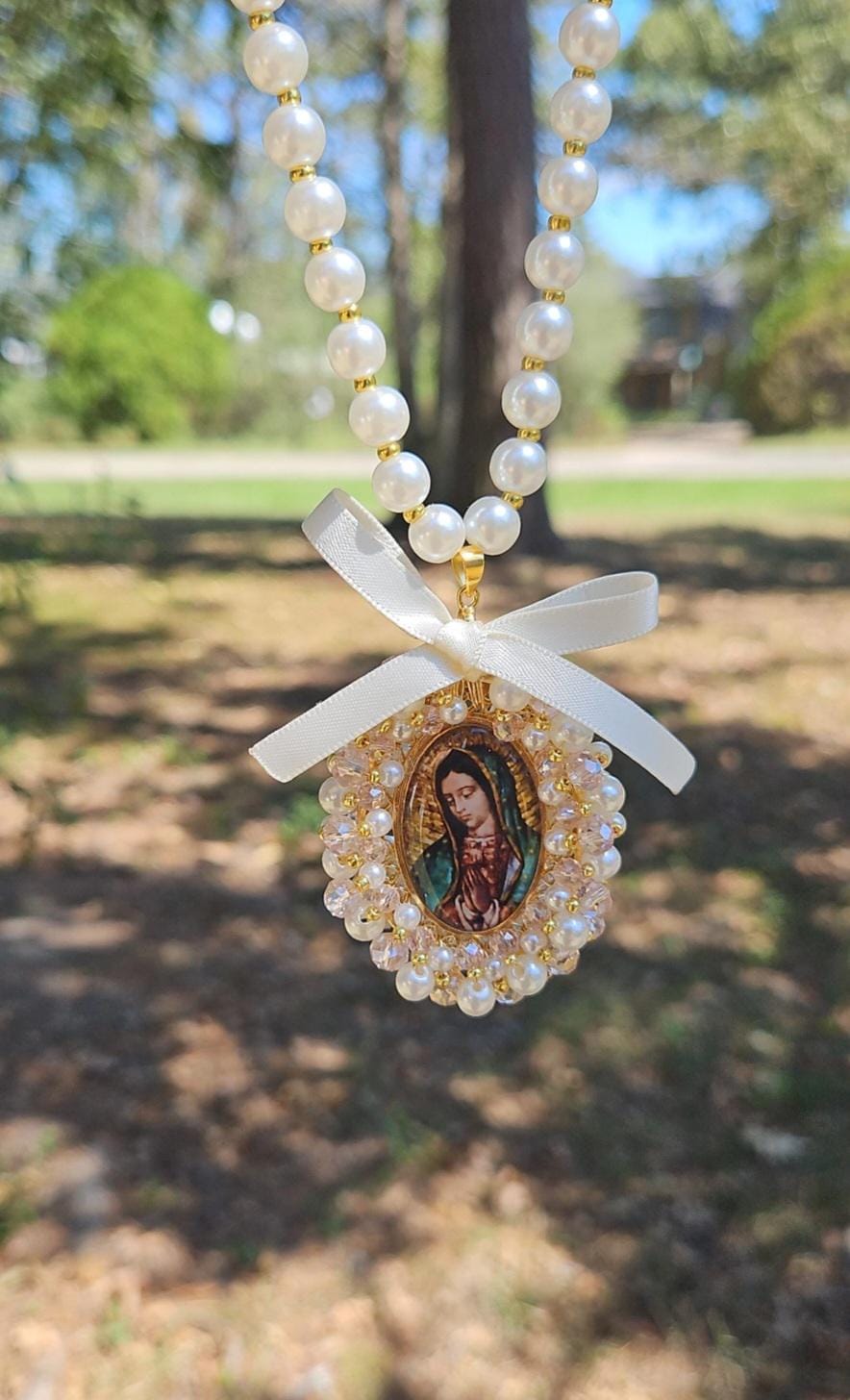 Virgin Mary Car Charm,Car Decoration, Car Accessories, Rear view Mirror,Car Blessings,Car Rosary,Baptism Gift,Religious Catholic,Car Charm