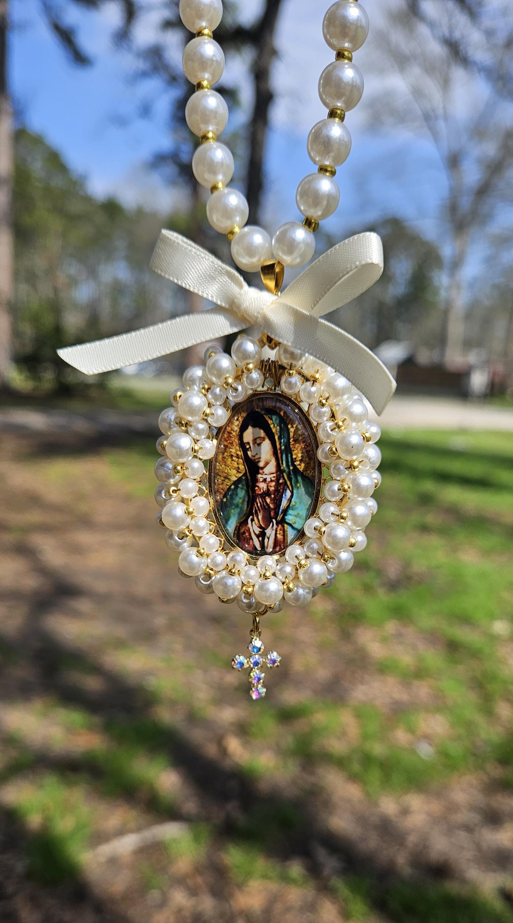 Virgin Mary Car Charm,Car Rosary,Car Accessories,Car Rear view Mirror,Car Blessings,Car Charm,Baptism Gift,Religious Catholic,Car Decoration