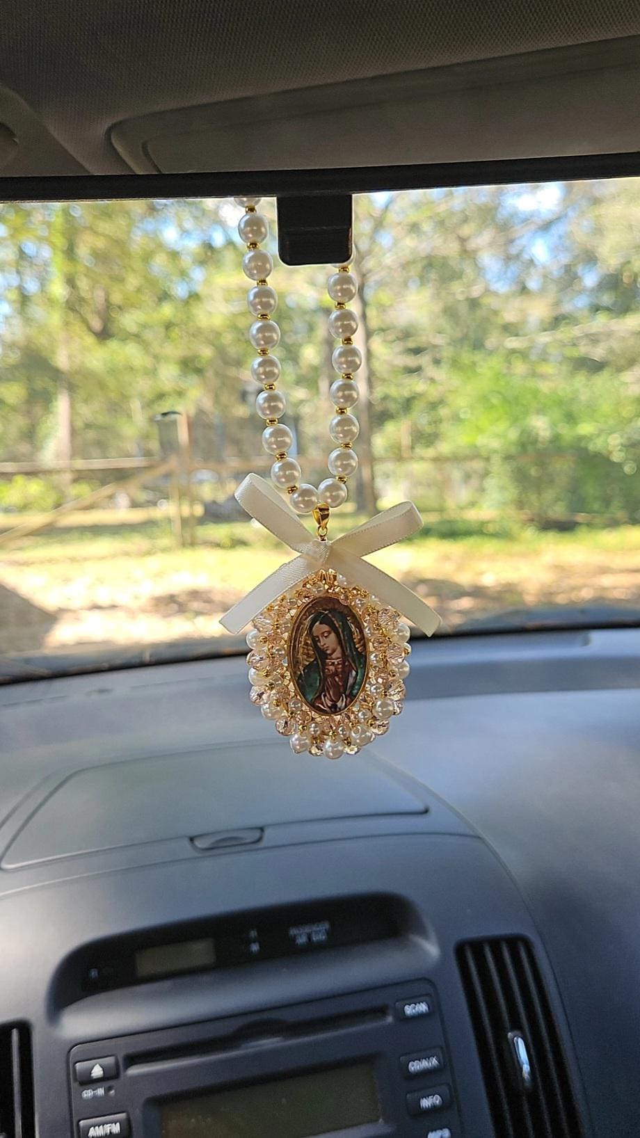 Virgin Mary Car Charm,Car Decoration, Car Accessories, Rear view Mirror,Car Blessings,Car Rosary,Baptism Gift,Religious Catholic,Car Charm
