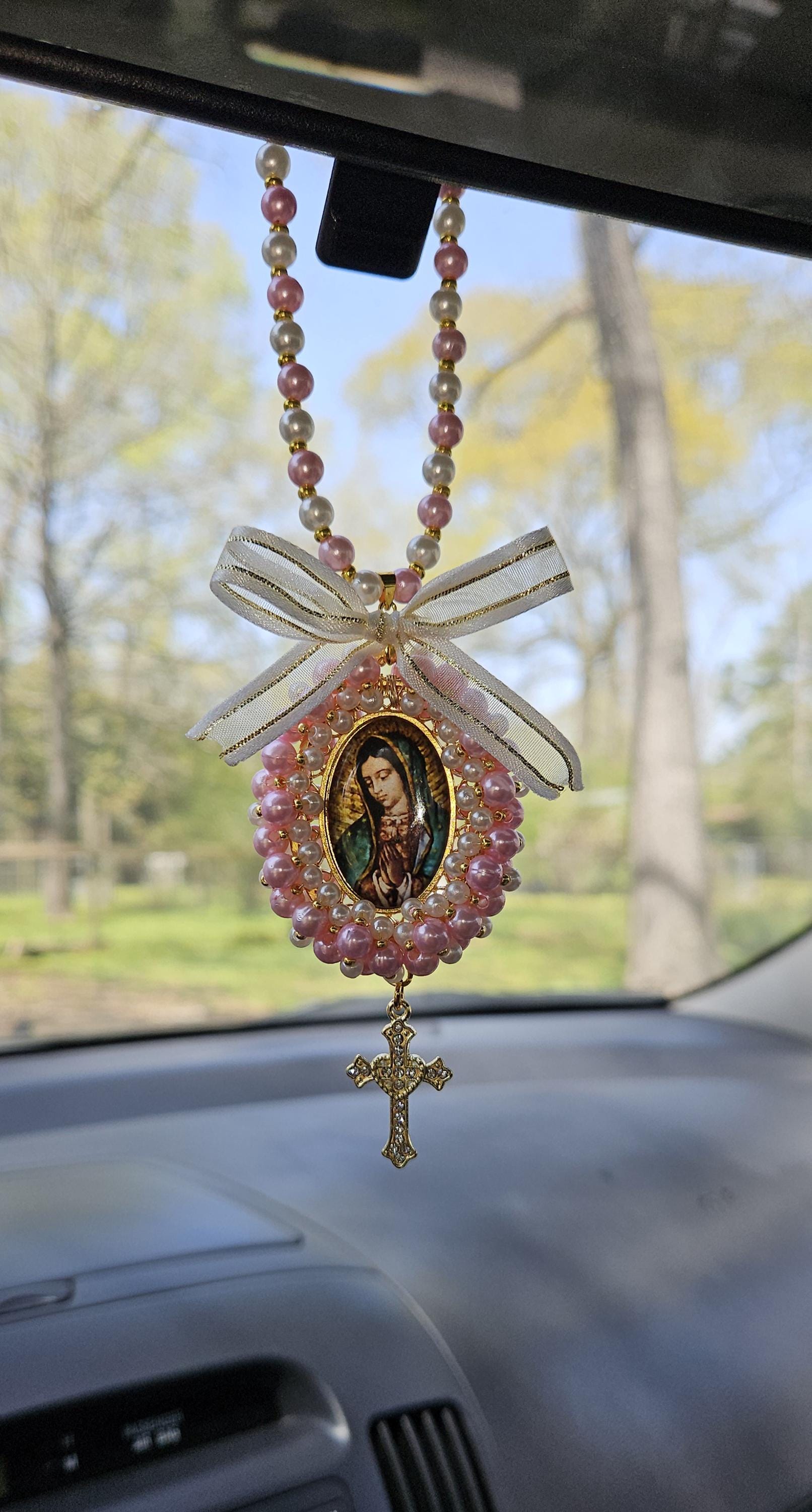 Virgin Mary Car Charm,Car Rosary,Car Accessories,Car Rear view Mirror,Car Blessings,Car Charm,Baptism Gift,Religious Catholic,Car Decoration
