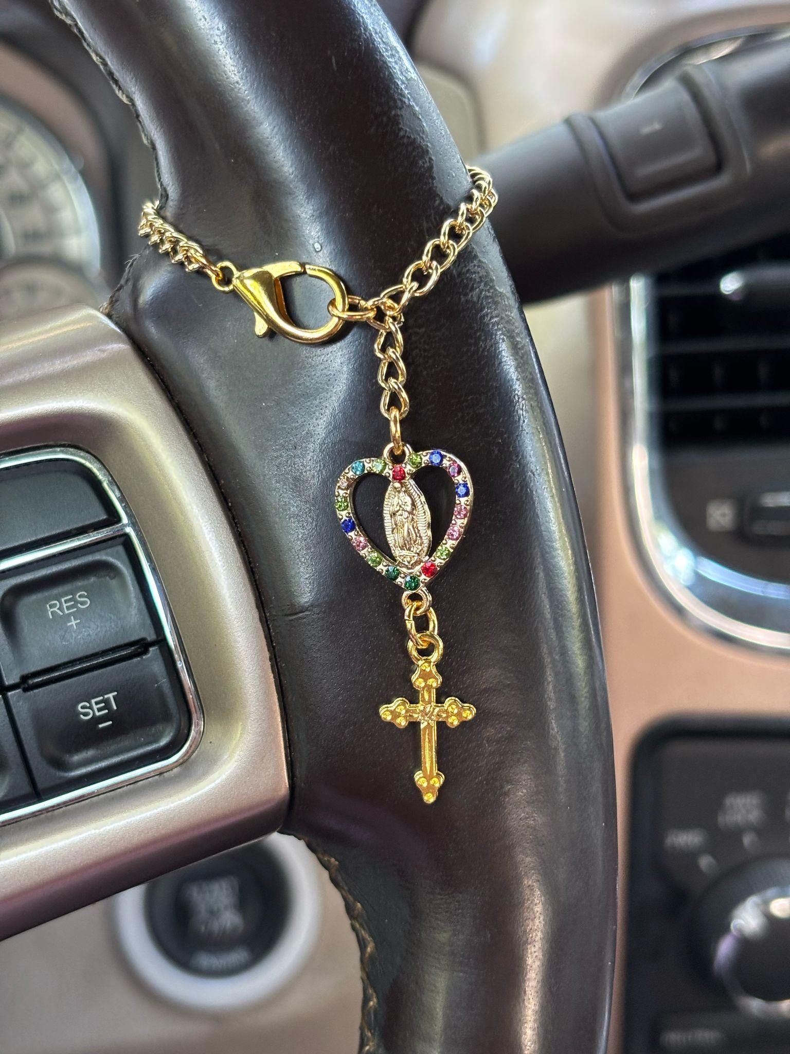 Steering Wheel Rosary-Virgin Of Guadalupe Car Charm-Rosary Car Charm-Car Blessings-Baptism Gift-Religious Catholic Gift-Car Accessory-Rosary