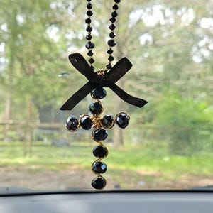 Car Rearview Mirror Charm Pendant,Crystals Cross,Car Charm Rear View Mirror Crystals,Drivers Travelers Gift Religious Catholic,Baptism Gift